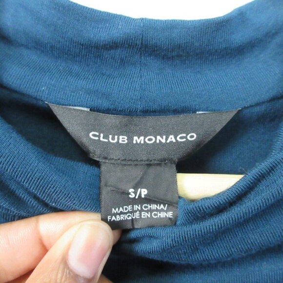 Club Monaco Short Sleeve Mock Neck Blouse Women S Blue Viscose Blend Boxy 172 - Picture 4 of 8